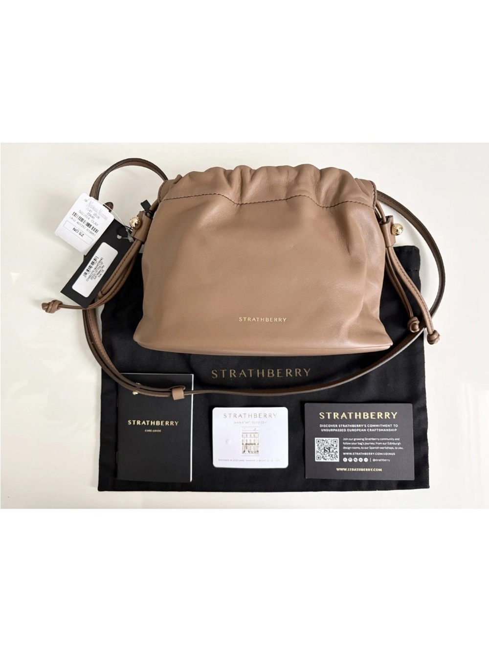 Strathberry Charlotte Nappa Leather Drawstring Clay Brown Magnetic Crossbody Bag